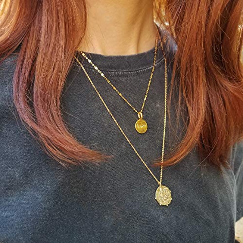 Aobei Pearl 18K Gold Plated Moon Star Lion Evil Eye Love Heart Cross Pendant Necklace Medallion Paperclip Chian Choker Layering Jewery for Women - color: Golden Coin