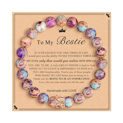 JoycuFF Woman Birthday Gifts Idea Friendship Gifts For Women Best Friends Besties Aunt Female Mom Daughter Granddaughter Gf Anniversary Christmas Graduation Healing Stone Crown Gifts For Her - style: 1.My Bestie Gift-Colorful Imperial Jasper