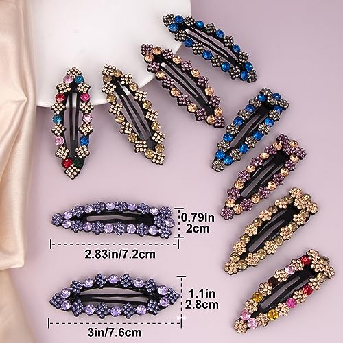 OIIKI 10pcs Rhinestone Snap Hair Clips for Women, 2 Styles