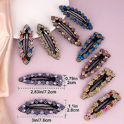 OIIKI 10pcs Rhinestone Snap Hair Clips for Women, 2 Styles
