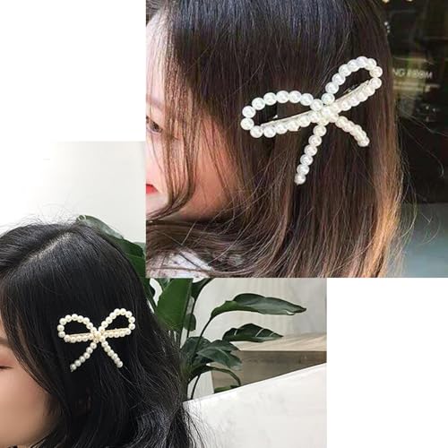 10pcs Pearl Bow Hair Clips，Hair Barrettes Accessories Girls and Women，Faux Pearl Hair Barrette，Decorative Bobby Pin Barrette，Bow Pearls Hairpin，Non-Slip Duckbill Clip，Non-Slip Hairpin Pearls Barrette