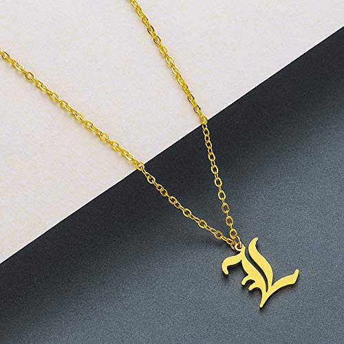 Women's Old English Initial Necklace 18K Gold Plated Stainless Steel Letter Pendant Gift - style: L