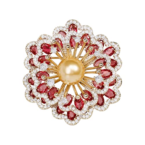 Brooches for Women, Shiny Cubic Zirconia Brooch Pins for Women Fashion Brooch Pin Broach Jewelry Gift - color: Red Peony Flower