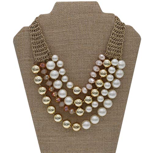 utop JNF Hand made Pearl Statement Necklace for Women Rhinestone Multilayer Crystal Necklaces Chunky Pearl Necklace Large Pearl Necklace and Earrings Set for Mother Mom's gift - color: color pearl necklace