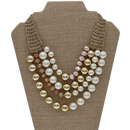 utop JNF Hand made Pearl Statement Necklace for Women Rhinestone Multilayer Crystal Necklaces Chunky Pearl Necklace Large Pearl Necklace and Earrings Set for Mother Mom's gift - color: color pearl necklace