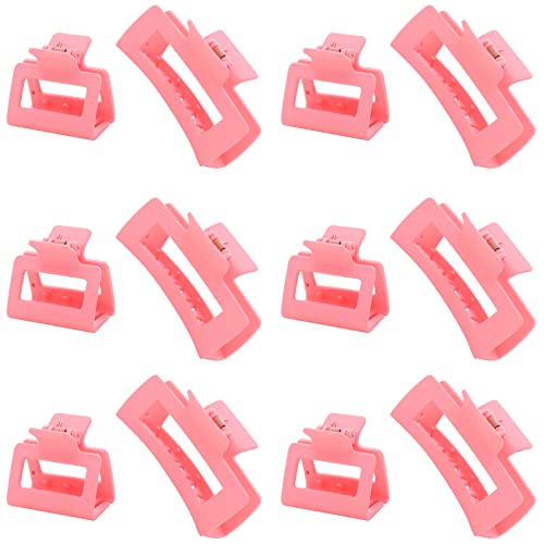 12 Pack Pink Square Claw Clips, Big and Small Neutral Rectangle Hair Claw Clips, Non-slip Matte Large Hair Clips for Women,Strong Hold jaw clip for Thick Thin Hair - color: Mixed Pink