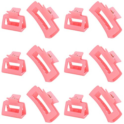 12 Pack Pink Square Claw Clips, Big and Small Neutral Rectangle Hair Claw Clips, Non-slip Matte Large Hair Clips for Women,Strong Hold jaw clip for Thick Thin Hair - color: Mixed Pink