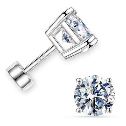Moissanite Flat Back Earrings, 0.2-2ct Lab Created Moissanite | 925 Sterling Silver, VVS1 Clarity, Screw Back, Hypoallergenic, Elegant Gift Packed, Birthday Gifts, Wearable While Sleeping - color: Round, size: 0.2ct.tw(0.1ct*2)