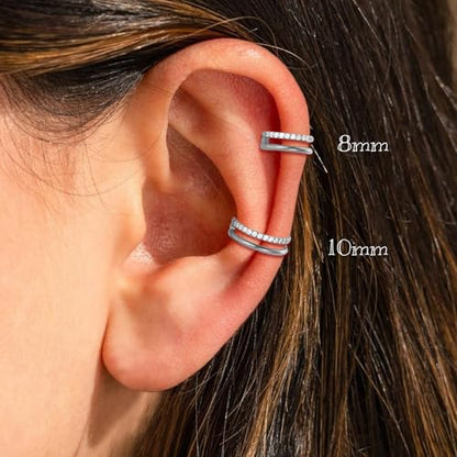 Xpircn ASTM F136 Titanium Double Hoop Septum Click Nose Rings Lip Rook Lobe Tragus Helix Cartilage Daith Conch Earrings Clear CZ Paved Nose Piercing Jewelry for Women Men - color: CZ Double Rings Silver, size: 16G 10mm