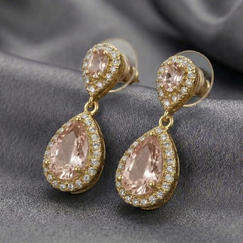 Mariell Cubic Zirconia Crystal Teardrop Dangle Bridal and Wedding Earrings, CZ Jewelry for Brides, Bridesmaids, Homecoming, Prom and Dressy Everyday Wear - color: Gold-Champagne Cubic Zirconia