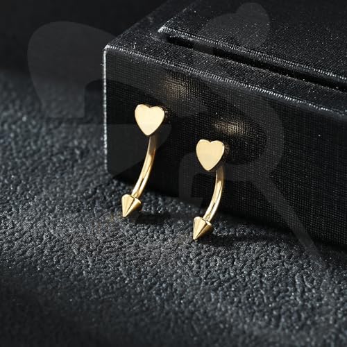 ZS 2 Pairs Stainless Steel Eyebrow Rings, 16G Curved Belly Rings Navel Barbell Helix Daith Tragus Earrings, 8/10mm Spike Vertical Labret Lip Piercing Jewelry - color: Gold,Heart-L:8/10mm