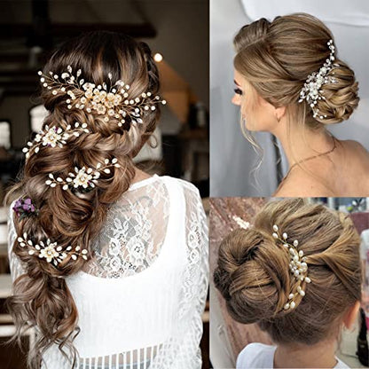 ULTIMUTE Hair Comb and 4 Pins Bridal Hair Accessories, Pearl Crystal Rhinestone Wedding Hair Comb and Hair Pins for Brides Bridesmaids Women Girls (Gold, 5 Pieces) - color: Gold