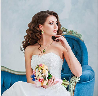 Womens Luxury Africa Dubai 18k Gold Plated Jewelry Sets Wedding Rhinestone Crystal Bib Statement Necklace Earrings Set for Brides Party Prom - color: Green