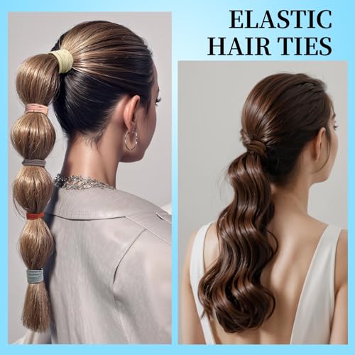 FANDAMEI Hair Accessories Kit - Elastic Hair Ties, Cotton Bands, Rubber Bands, Hair Pins, Rat Tail Comb for Women