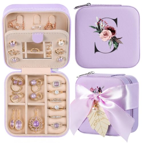 AYGXU Travel Jewelry Box for Women and Girls - Small Case With Initial A-Z - Teacher Gifts - color: purple, size: S
