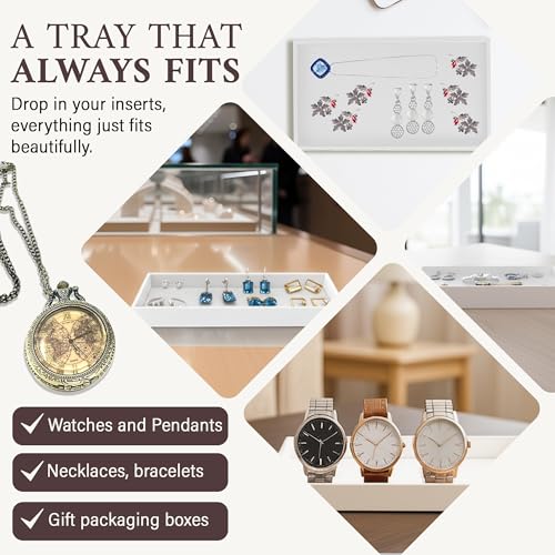 RJ Displays Stackable Jewelry Tray Set, Stackable Plastic Jewelry Organizer Tray, Jewelrys Drawer, Drawers Inserts, Earring Organizer for Women Perfect Trays 14.75x8.25x1 in (White, 6 Pack) - color: White
