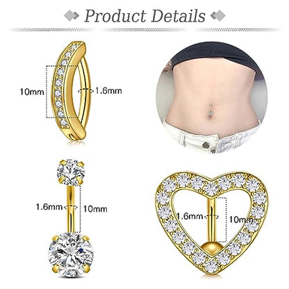 Belly Button Rings Stainless Steel 14G CZ Opal Navel Rings Barbells Women Girls Belly Piercing Jewelry - color: Golden Color-Clicker-StyleD: 5PCS