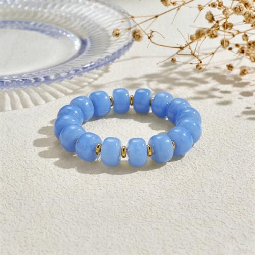 Bead Bracelet for Women Vibrant Color Resin Beads Bracelets Elastic Stretch Chunky Bracelet Boho Summer Beach Vacation Jewelry - color: Sky Blue