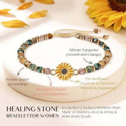 Inspirational Bracelets Gifts for Women: Healing Natural Stone Beads Bracelets - Birthday Mothers Day Gifts Thinking of you Get Well Soon Gift for Women Friends Sister Mom - color: SUNFLOWER-GRANDDAUGHTER