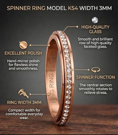 King Ring 3mm Spinner Rings – Premium Stainless Steel Fidget Rings for Women - Designed in USA - color: Rose White