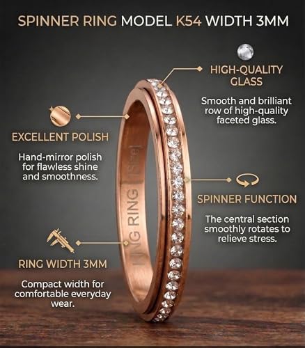 King Ring 3mm Spinner Rings – Premium Stainless Steel Fidget Rings for Women - Designed in USA - color: Rose White