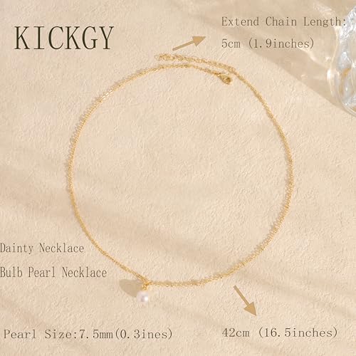 Pearl Necklaces for Women Trendy,Dainty Pearl Pendant Necklace | 14k Gold Plated Elegant Pearl Necklace,Simple Pearl Pendant,Dainty Gold Jewelry,Waterproof Summer Bridal Wedding Accessories - color: GOLD-16