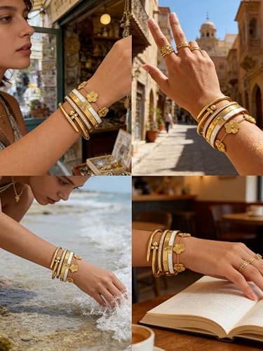 Bangle Bracelet Set for Women Stackable No Tarnish 18K Gold Plated Stainless Steel Dainty Gold Bangle Bracelets - color: Style 2
