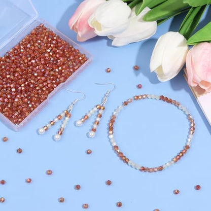 1000Pcs 4mm Faceted Crystal Glass Bicone Beads Loose Bead for DIY Bracelet Necklace Earring Keychain Jewelry Making,Amber AB - color: Amber AB