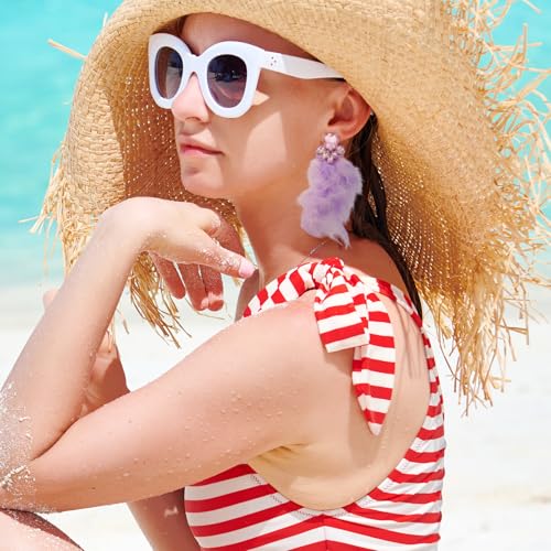 Long Feather Earrings for Women Bohemian Crystal Zirconia Dangle Feather Earrings Crystal Tassel Feather Earrings Wedding Halloween Prom Jewelry - color: Purple