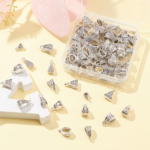 LiQunSweet 100 Pcs 10 Styles Alloy Tube Bails Antique Silver Links Triangle Charms Loop Bails Connector Spacers for DIY Jewelry making Bracelet Necklace - color: Triangle Loop Bails_100Pcs