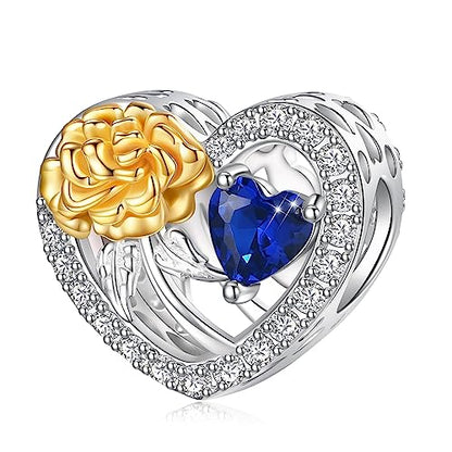 Birth Flower Birthstone Charm for Pandora Charms Bracelets Necklace 925 Sterling Silver Heart Love Charm Birthday Mother's Day Christmas Jewelry Gifts - color: 09-September