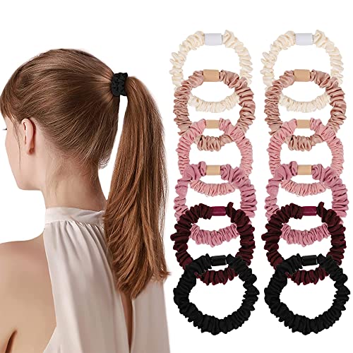 Hair Ties Satin Scrunchies - Small Mini Scrunchy for Women Thick Hair Accessories Cute Soft No Slip Hair Elastics Ponytail Holder for Curly Hair No Damage Hairties Gift for Girls - color: Pink Set