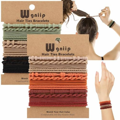 24 Pcs Boho Hair Tie Bracelets, 4 Styles Cute Elastics for Thin and Thick Hair/Pony Tails, 6 Colors No-Damage Accessories (I-Boho) - color: I-Boho