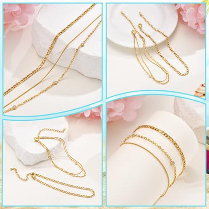 MPRAINBOW Waterproof Gold Anklets for Women - 14k Gold Plated Ankle Bracelets,Summer Beach Surf Foot Chain Multilayered Stacked Bracelet Anklet Set,Layered Trendy Jewelry for Girlfriend - color: Cuban Chain