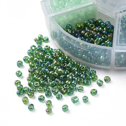 1Box 8/0 Glass Seed Beads 3mm Small Beads Round Loose Spacer Bead for DIY Friendship Bracelet Necklace Earring Summer Jewelry Making Phone Starp Craft Supplies Hole: 1mm About 1330pcs/box Green - color: Green-3mm