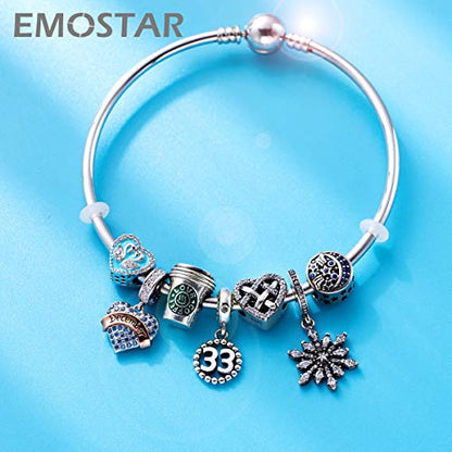 EMOSTAR Jan-Dec Birthstone Charms fits European Birthday Bracelet, Dangle 925 Sterling Silver Heart Shaped Pendant with 12 Months Birthstones, Gifts for Mom/Women - color: December Birthstone