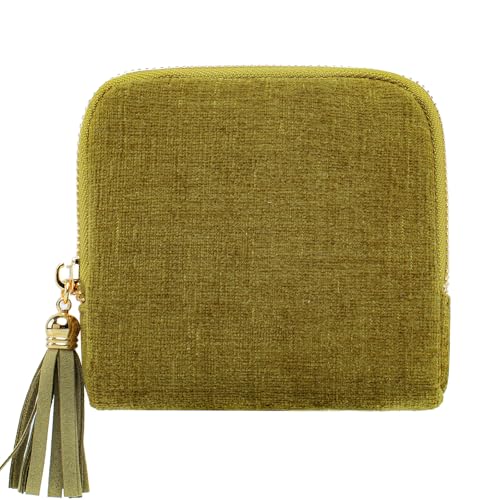 Women's Coin Purses Velvet Mini Travel Jewelry Case Bag with Tassel - color: A-Olive Green