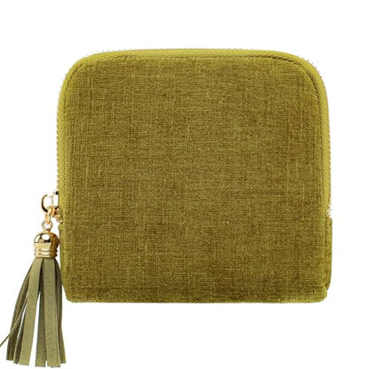 Women's Coin Purses Velvet Mini Travel Jewelry Case Bag with Tassel - color: A-Olive Green