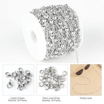 Kyutong 32.8 Feet Stainless Steel Chain Link with Spool for Crafting | Beaded Jewelry Making Chain Roll Silver Necklace Making Supplies for Women Men DIY Craft Support Jewelry Findings - color: Silver-7
