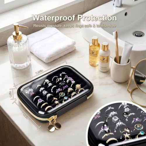 PAIYULE Ring Organizer Box with Clear Top for 30+ Pcs, 6-Row Velvet Display | 6-Row Velvet Insert, Holds 30+ Rings, EVA Hard Shell, Case Only, For Vanity Display & Travel, Black - color: Black