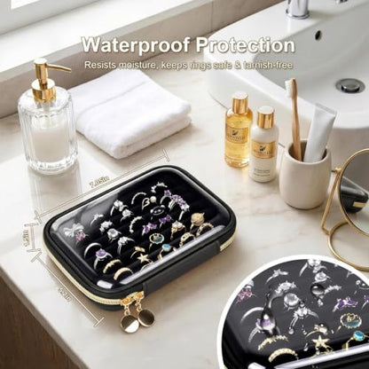 PAIYULE Ring Organizer Box with Clear Top for 30+ Pcs, 6-Row Velvet Display | 6-Row Velvet Insert, Holds 30+ Rings, EVA Hard Shell, Case Only, For Vanity Display & Travel, Black - color: Black