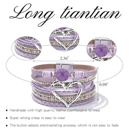 Long tiantian Boho Leather Wrap Bracelets Gifts Trendy Stuff Layered Bangles Bracelets for Women Modern Stackable Infinity Bracelets Bohemian Jewelry Gifts for Women Birthday Gifts - color: A4:Bangle Bracelets(purple)