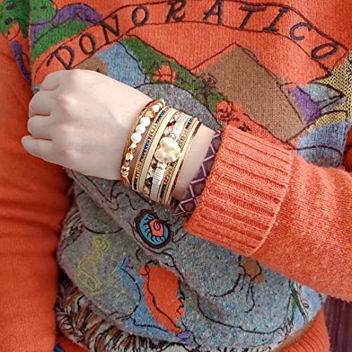 GelConnie Leather Wrap Bracelet Boho Cuff Bracelets Crystal Leather Bracelet Magnetic Multi Strand Bracelets Bohemian Bracelet Leather Wristbands Bangle Jewelry for Women Teen Wife Mother - color: Heart leather bracelet