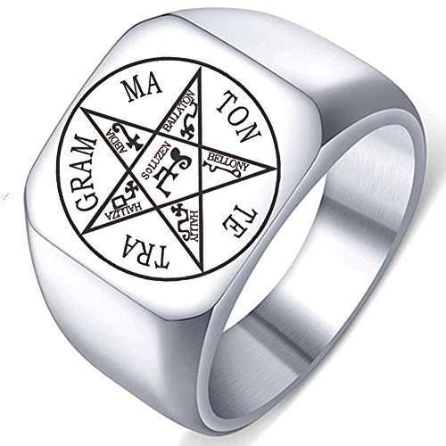 Pentagram of Solomon Agic Occult Tetragrammaton Shield Mens Womens Stainless Steel Ring