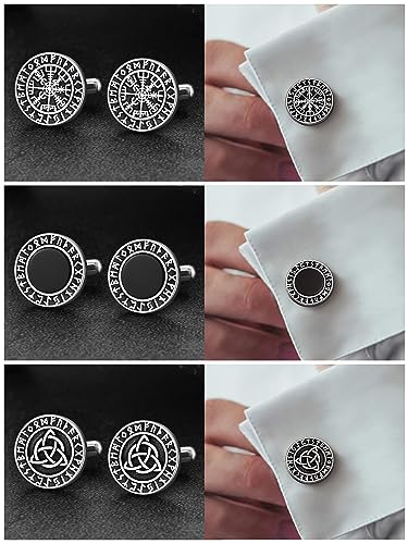 FaithHeart Mens Cufflinks, Norse Viking Tuxedo Shirt Cuff Links, Stainless Steel Cuff Links and Shirt Studs, Gift Box - style: 03. Black Onyx-Silver