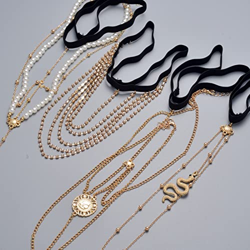 4-8Pcs Sexy Body Chain Belly Waist Chain Necklace Summer Beach Bikini Bra Body Jewelry for Women Gold Tone - style: D:4Pcs, Gold Tone