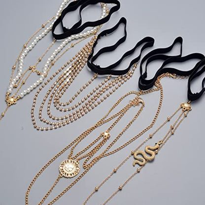 4-8Pcs Sexy Body Chain Belly Waist Chain Necklace Summer Beach Bikini Bra Body Jewelry for Women Gold Tone - style: D:4Pcs, Gold Tone