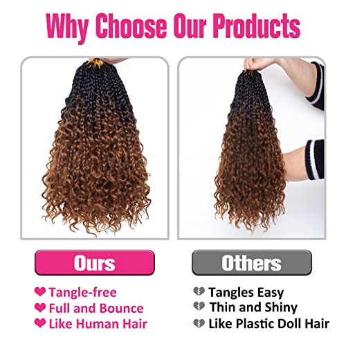 Unionbeauty 14 Inch Boho Box Braids Crochet Hair 8 Packs Goddess Box Braids Crochet Hair Curly Ends Pre-looped Bohemian Hippie Braids Ombre Synthetic Braiding Hair Extension for Black Woman 1B/30# - color: 1B/30#, size: 14 Inch (Pack of 8)