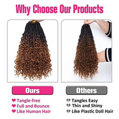 Unionbeauty 14 Inch Boho Box Braids Crochet Hair 8 Packs Goddess Box Braids Crochet Hair Curly Ends Pre-looped Bohemian Hippie Braids Ombre Synthetic Braiding Hair Extension for Black Woman 1B/30# - color: 1B/30#, size: 14 Inch (Pack of 8)