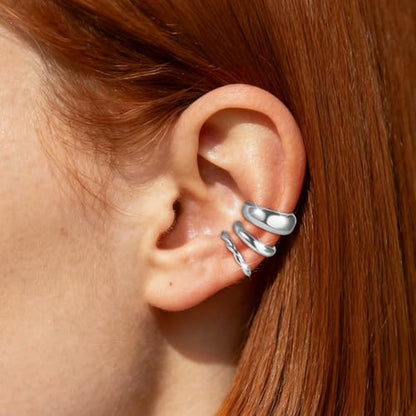 Ear Cuff Earrings for Women Non Piercing Helix Cartilage Clip on Ear Cuffs 14K Gold Plated & Sterling Silver Stainless Steel Hypoallergenic Huggie Hoop Fake Earring Set Jewelry Gift - color: K2-Chunky Hoop Set Silver